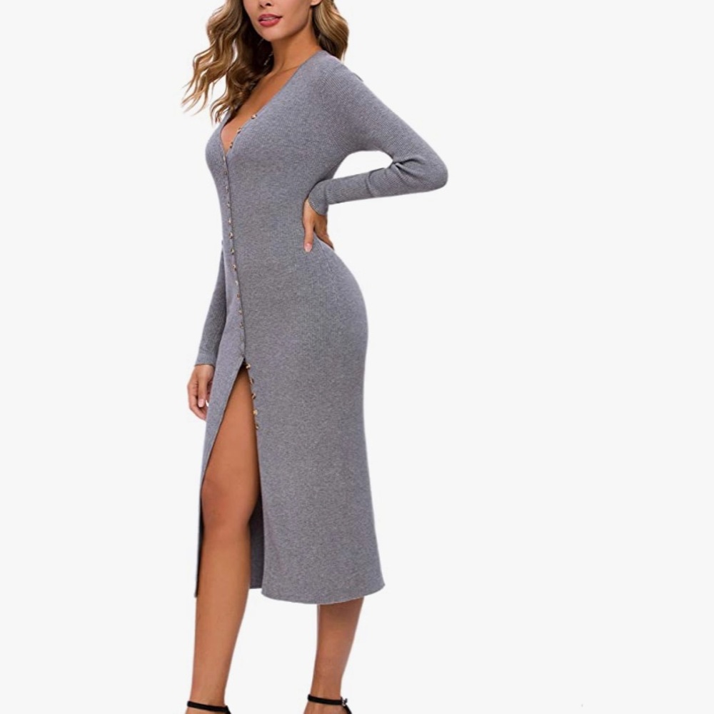 CMZ2005 Bodycon Longsleeve Sweater Dress with slit (PRICE FIRM) - Picture 9 of 10